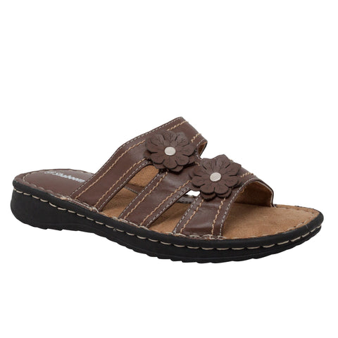 Shaboom Womens Brown Flower Slide Sandal Faux Leather