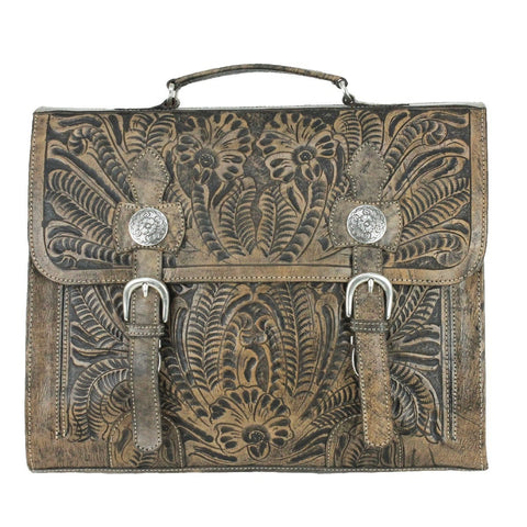 American West Stagecoach Distressed Charcoal Leather Laptop Briefcase
