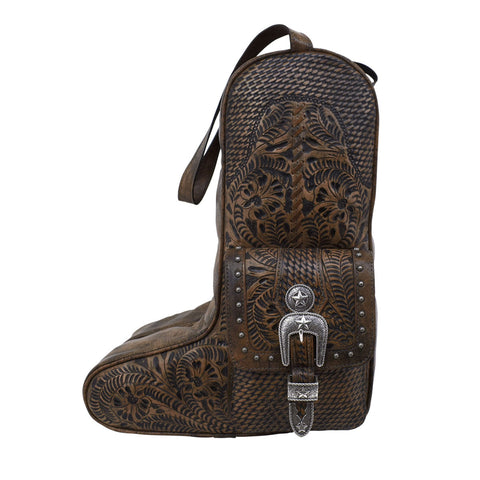 American West Retro Romance Distressed Charcoal Leather Mens Boot Bag