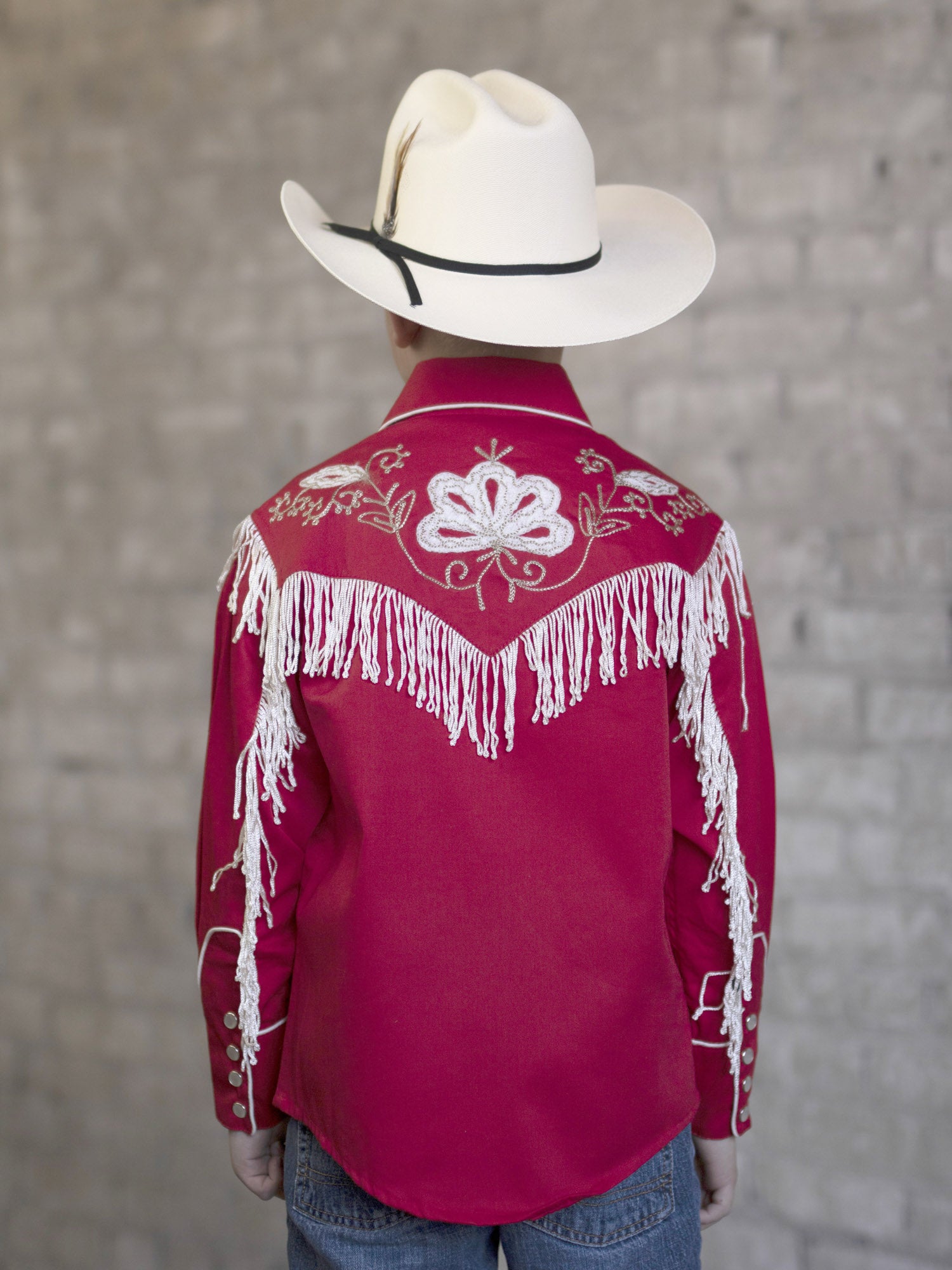 Women's Vintage Fringe Red Embroidered Western Shirt - S