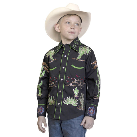 Rockmount Kids Boys Black 100% Cotton Porter Wagoner Vintage L/S Shirt