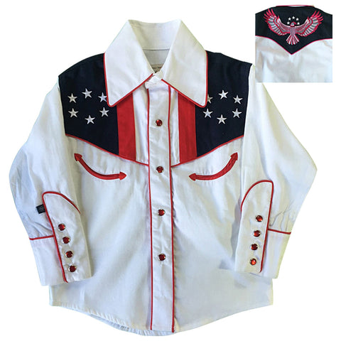 Rockmount Kids Multi-Color 100% Cotton Vintage US Flag Eagle L/S Shirt