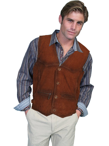 Scully Leather Mens Buffed Lamb Button Front Western Vest Brown
