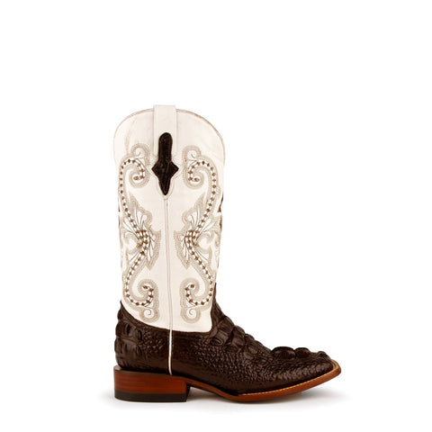 Ferrini Ladies Chocolate Leather Caiman S-Toe Rancher Cowboy Boots