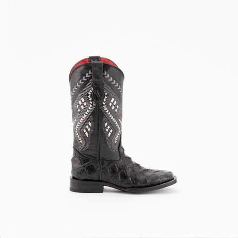 Ferrini Ladies Black Leather Bronco S-Toe Pirarucu Cowboy Boots