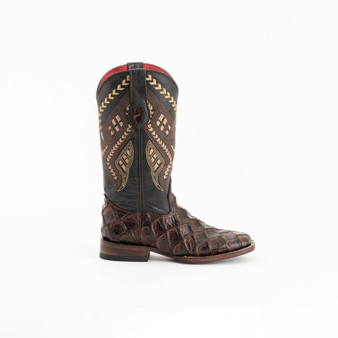 Ferrini Ladies Chocolate Leather Bronco S-Toe Pirarucu Cowboy Boots