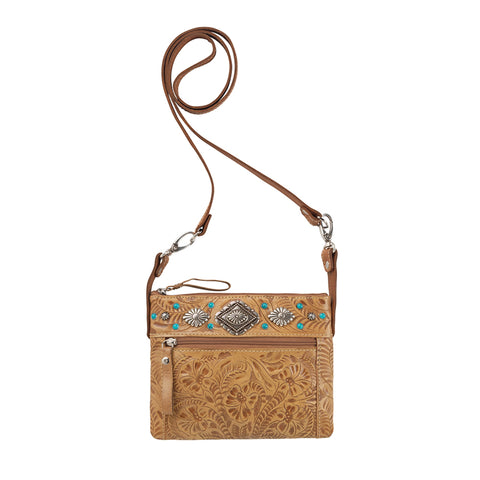 American West Trail Rider Natural Tan Leather Hip Crossbody Bag