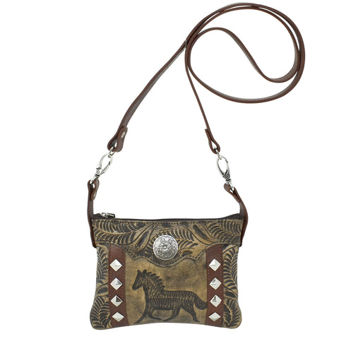 American West Hitchin Post Distressed Charcoal Leather Hip Crossbody Bag