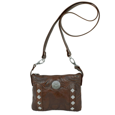 American West Hitchin Post Chestnut Brown Leather Hip Crossbody Bag