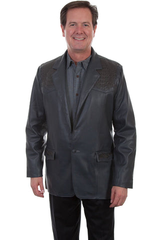 Scully Mens Grey Lamb Leather Caiman Blazer Jacket