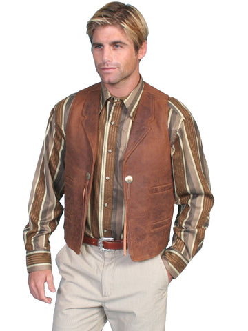 Scully Leather Mens Vintage Lamb Conchos Four Welt Pockets Vest Brown