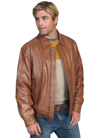 Scully Leather Mens Premium Lambskin Zip Front Jacket Cognac Soft
