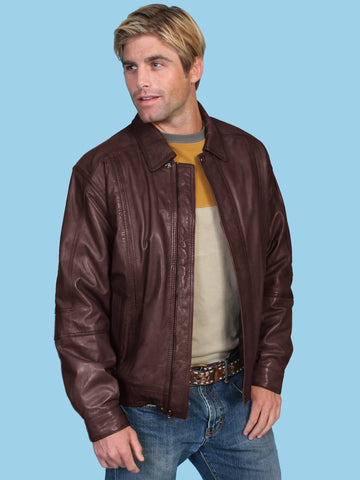 Scully Leather Mens Premium Lambskin Zip Front Jacket Chocolate