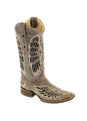 Corral Ladies Wing & Cross Brown Cowhide Leather Cowgirl Boots