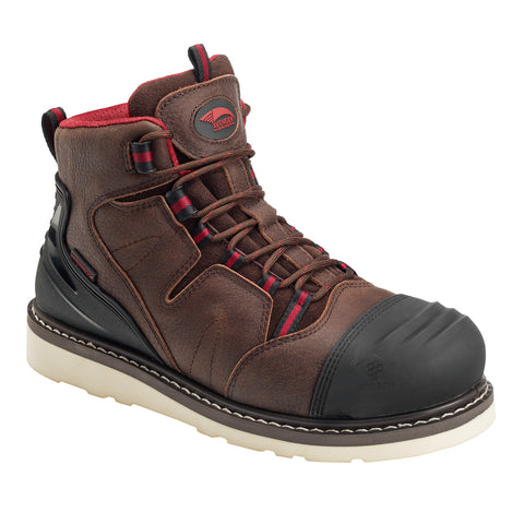 Avenger Mens Brown Leather Comp Toe 6in WP Wedge Work Boots