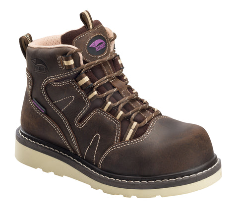 Avenger Womens Brown Leather Comp Toe 7550 Wedge Lace Work Boots