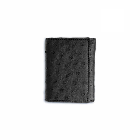 Ferrini Unisex Black Leather Full Quill Ostrich Trifold Wallet