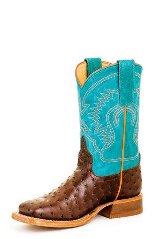 Anderson Bean Kids Turquoise Leather Impostrich Cowboy Boots