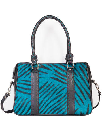 Scully Leather Handbag Womens Turquoise Hair on Calf Shoulder Tote 14.5x10.5x3.5