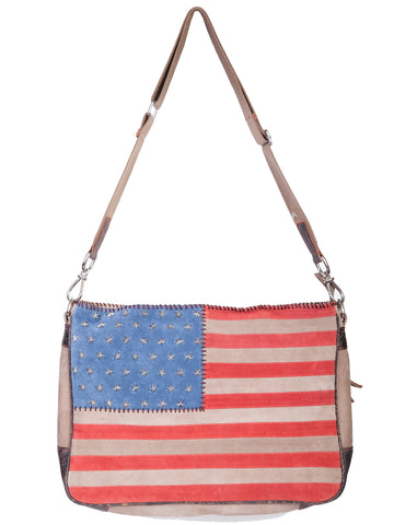 Scully Leather Handbag Womens Tan Suede Shoulder Tote American Flag 16x11x3