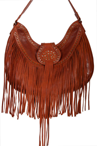 Scully Womens Brown Leather 18in Fringe Handbag