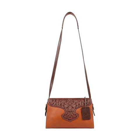 Scully Womens Brown Leather Tool Overlay Handbag