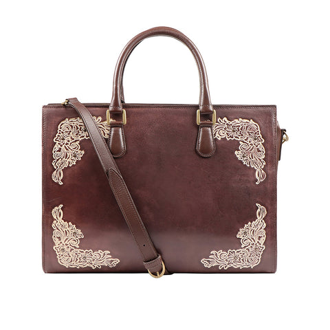 Scully Womens Brown Leather Floral Emboss Handbag