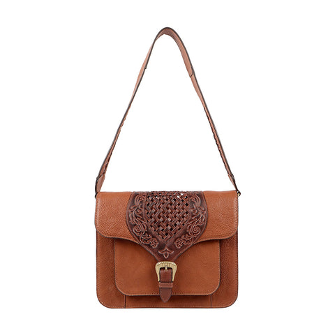 Scully Womens Tan Leather Floral Weave Handbag