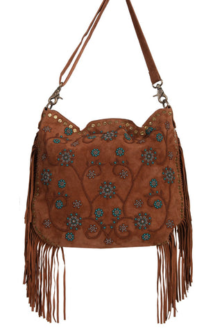 Scully Womens Brown Suede Fringe Beaded Handbag