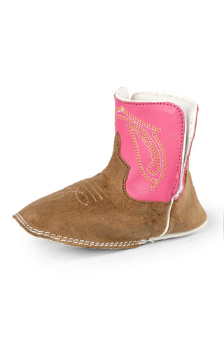 Anderson Bean Baby Girls Brown/Pink Leather Antique Goat Cowboy Boots