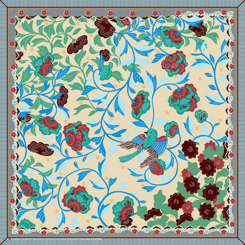 Rockmount Multi-Color 100% Silk Buffalo Bill's Floral & Swallow Scarf