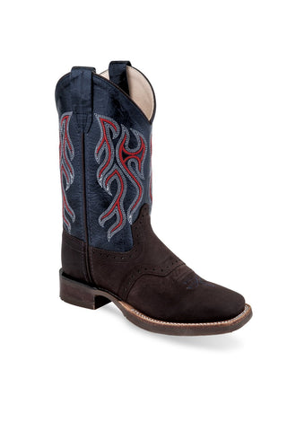 Old West Blue/Dark Brown Youth Boys Leather Cowboy Boots