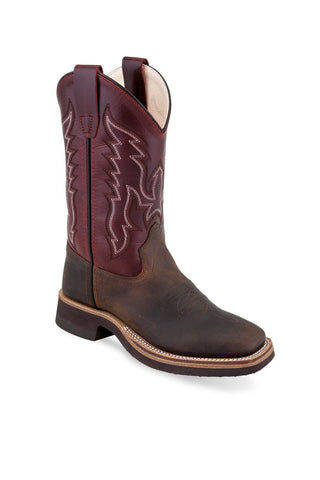 Old West Burgundy/Brown Youth Boys Leather Western Cowboy Boots
