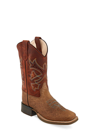Old West Brown/Burnt Red Youth Boys Leather Cowboy Boots