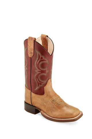 Old West Red/Tan Youth Boys Leather Cowboy Boots