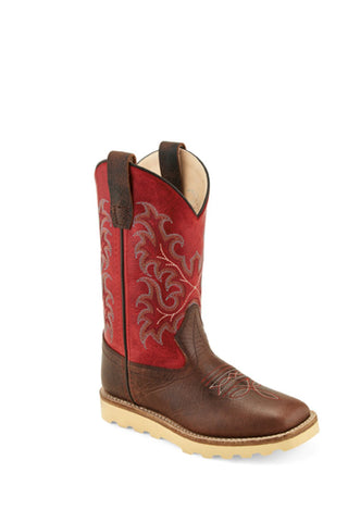 Old West Red/Brown Children Boys Leather Crepe Cowboy Boots