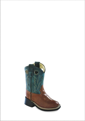 Old West Blue/Green Toddler Boys Square Toe Cowboy Western Boots