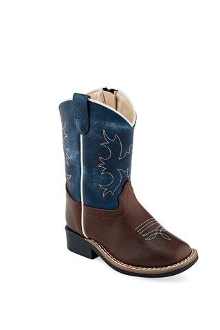 Old West Brown/Wipe Out Blue Infant Boys Leather Cowboy Boots
