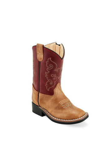Old West Red/Tan Toddler Boys Leather Cowboy Boots