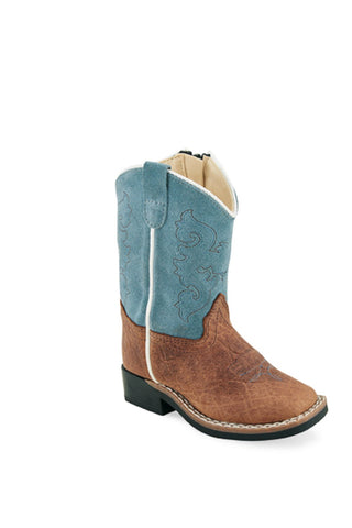 Old West Brown/Turquoise Toddler Boys Leather Cowboy Boots
