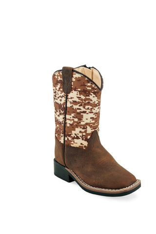 Old West Brown/Digital Camo Toddler Boys Leather Cowboy Boots
