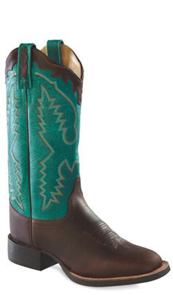 Old West Turquoise Womens Vintage Leather Broad Square Toe Cowboy Boots