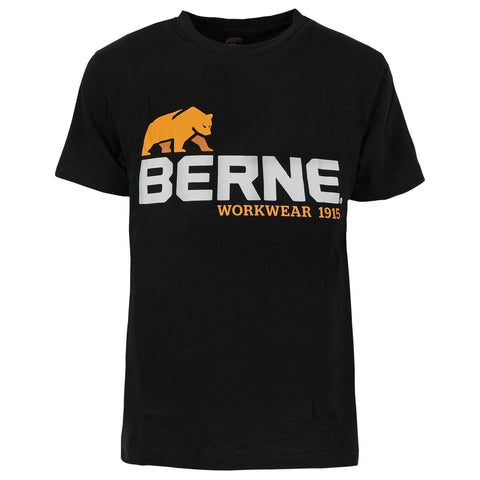 Berne Mens Black 100% Cotton Logo Tee S/S