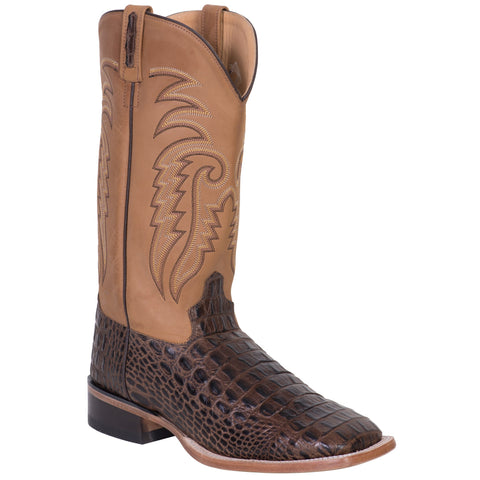 Old West Brown/Tan Mens Leather Caiman Cowboy Boots
