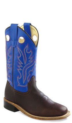 Old West Blue Youth Boys Carona Leather Broad Square Toe Cowboy Boots