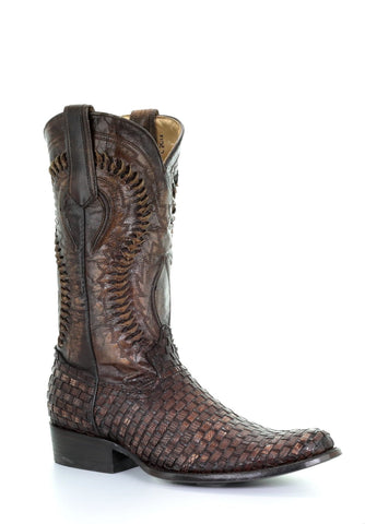 Corral Boots Mens Leather Braided Lizard Cognac Cowboy