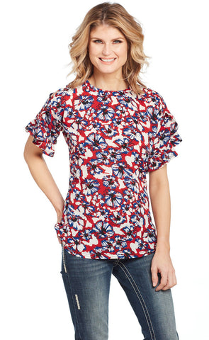 Cowgirl Up Womens Multi-Color Polyester Floral Blouse S/S