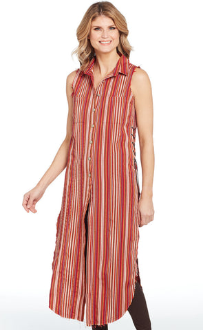 Cripple Creek Womens Lace-Up Side Duster Red Multi S/L Dress
