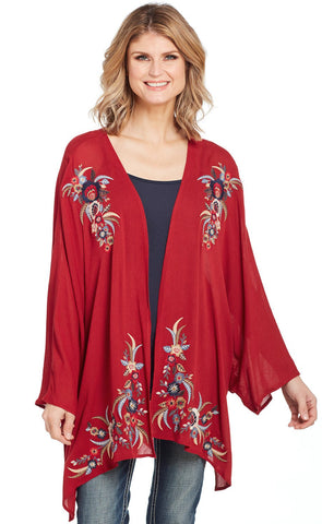 Cowgirl Up Womens Red Rayon Open Kimono Sweater