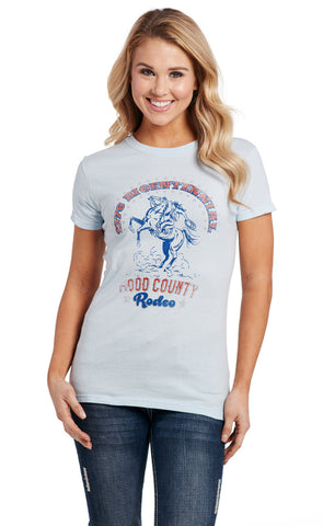 Cowgirl Up Womens Hood County Rodeo Light Blue 100% Cotton S/S T-Shirt
